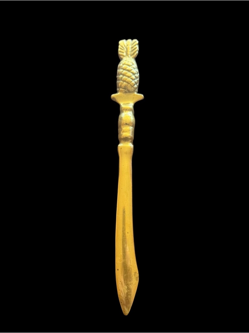 7.5” vintage brass letter opener with a pineapple-shaped handle